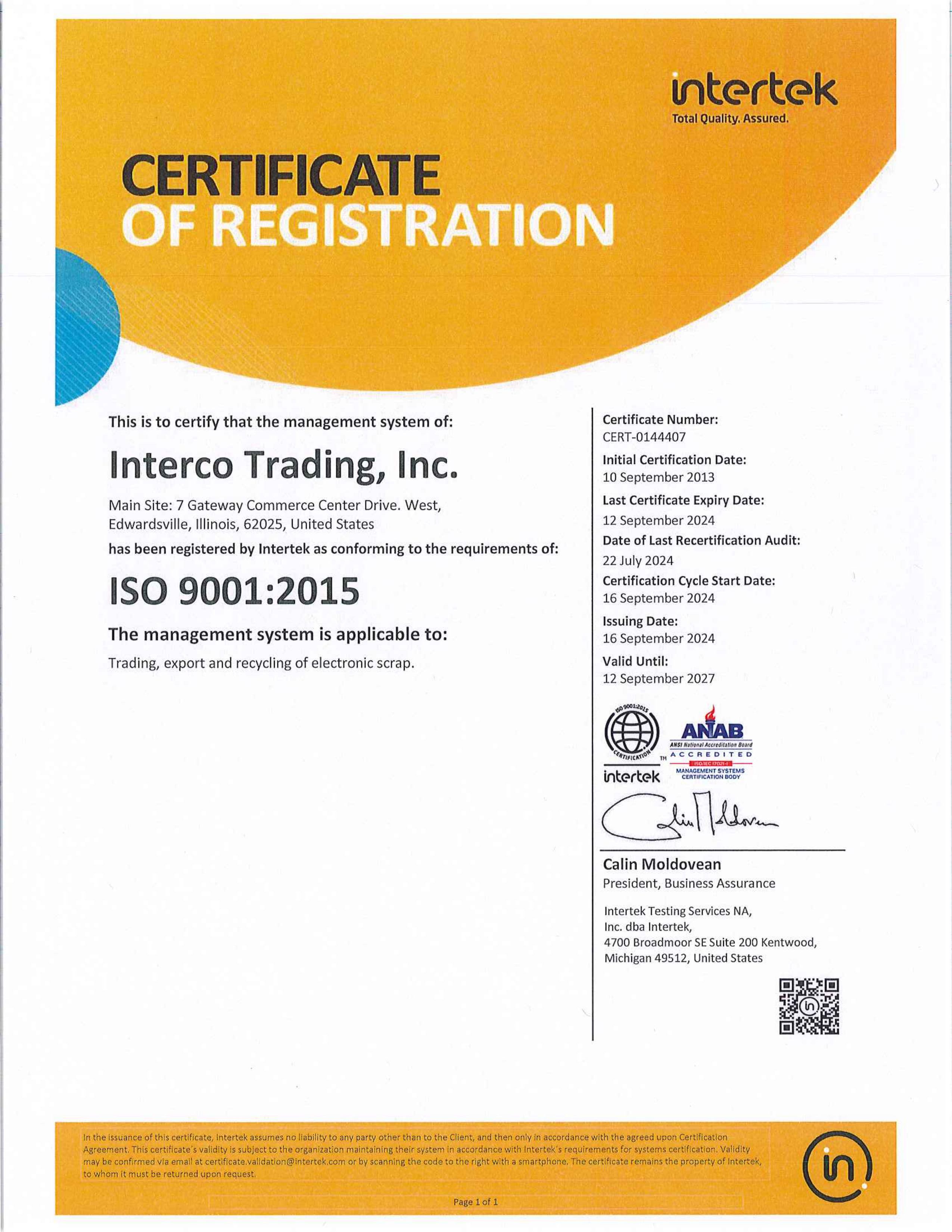 Interco Certificate 4