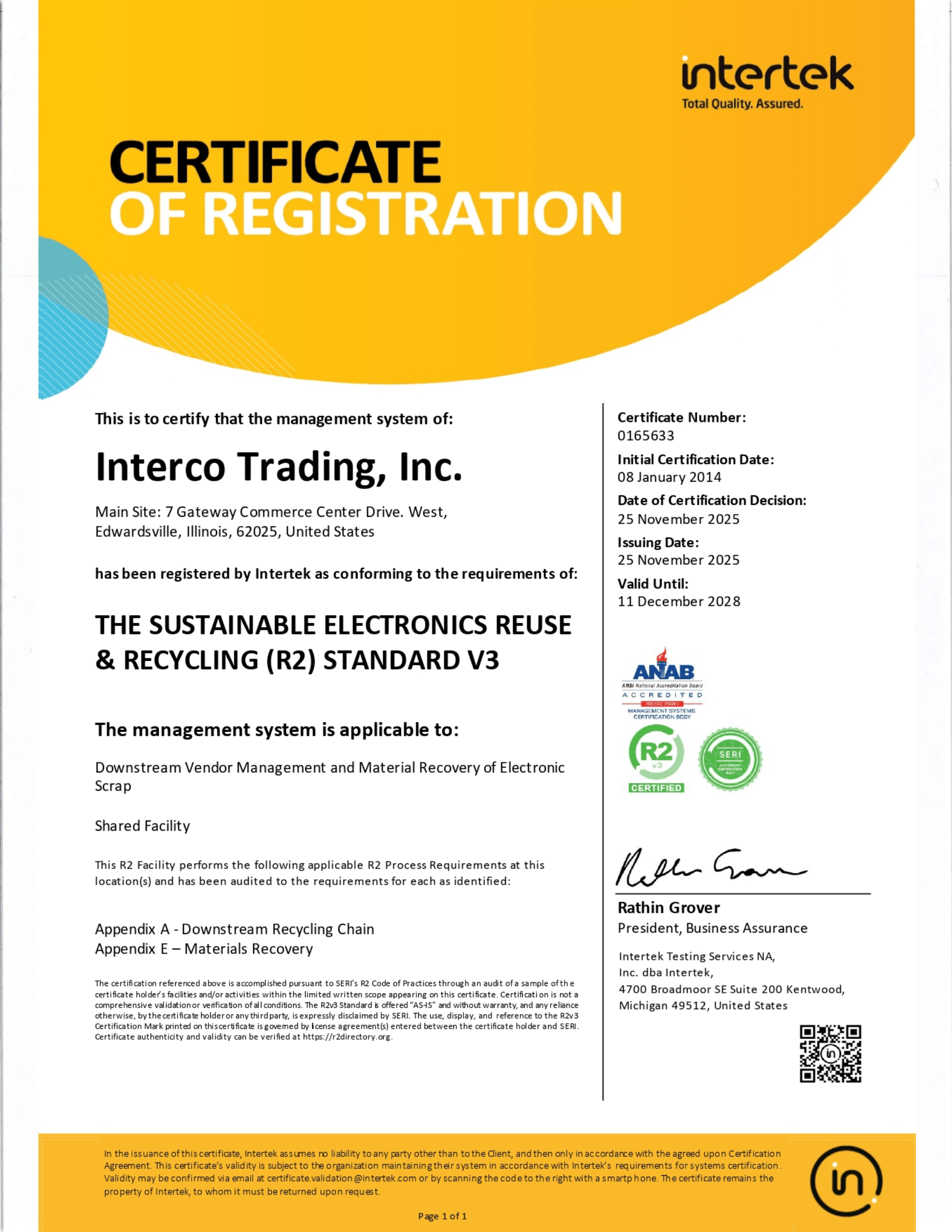 Interco Certificate 1